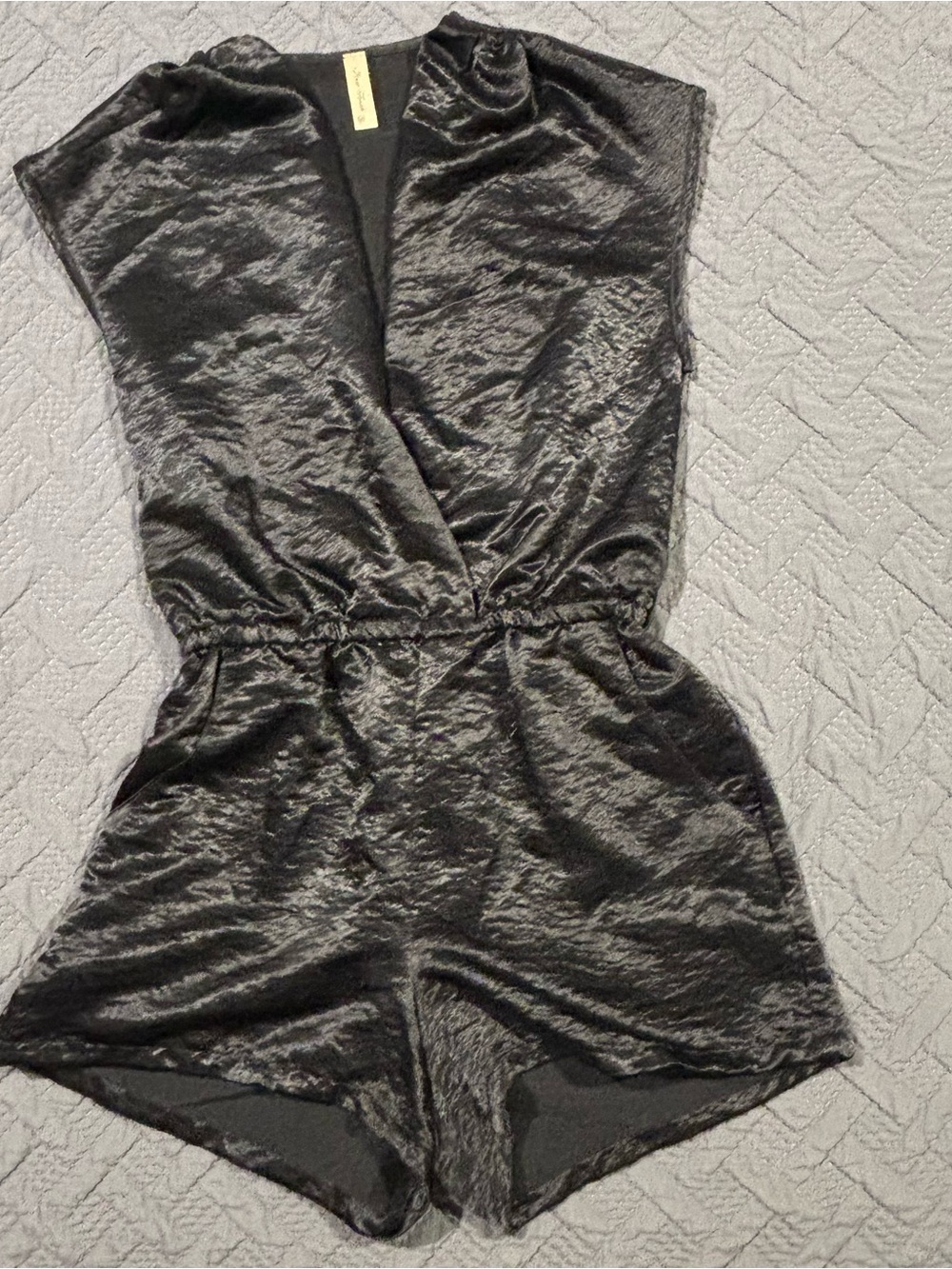Final Touch Black Shiny Satin-Look Romper